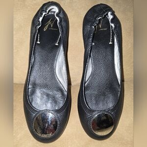 J. Vincent Black Leather Ballet Flats with Silver Accents Size 8.5